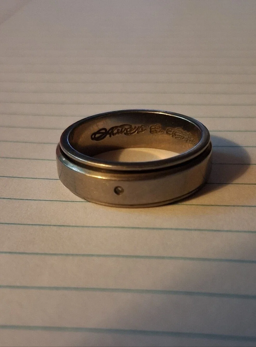 Mens Titanium Spinner Wedding Ring With Stone